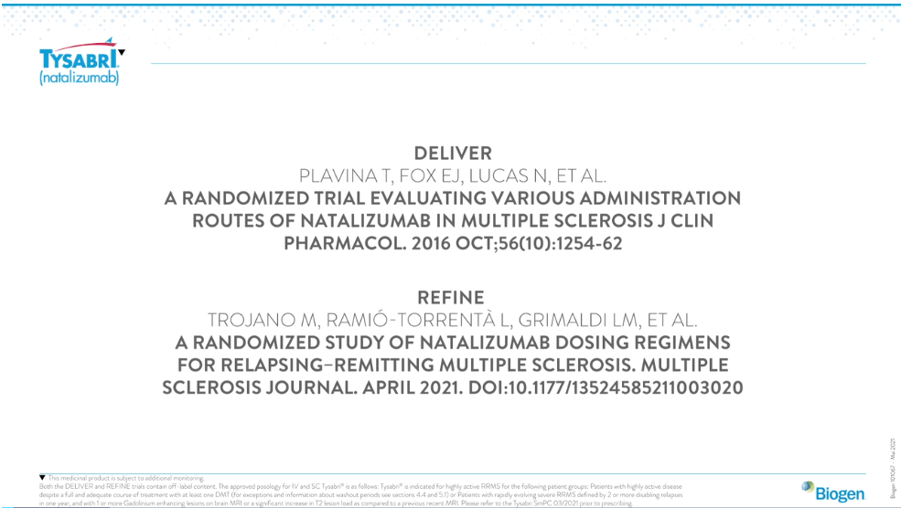 Kort animert film med Tysabri SC data fra studiene DELIVER og REFINE